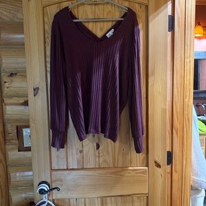 White Crow Burgundy V-Neck Blouse